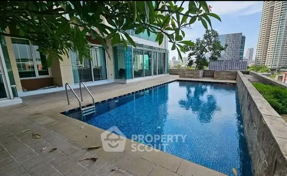 Luxurious rooftop pool with city skyline views and modern design.