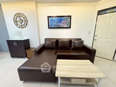Modern living room with stylish leather sofa and elegant decor