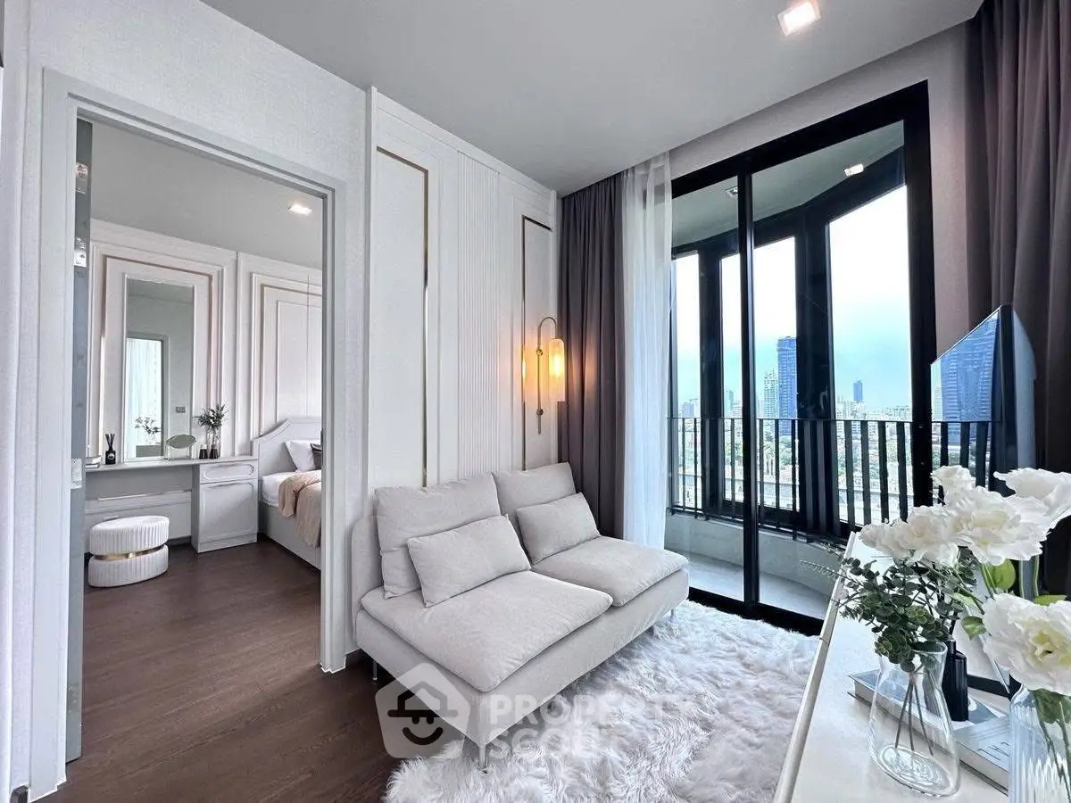 Modern living room with balcony view in luxury apartment