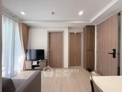 Modern living room with sleek design and natural light