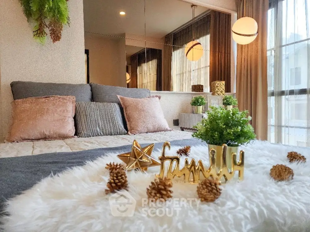 Luxurious bedroom with plush decor and elegant lighting, perfect for relaxation and comfort.