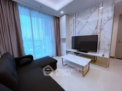 Luxurious modern living room with marble accents and sleek furniture, perfect for urban living.