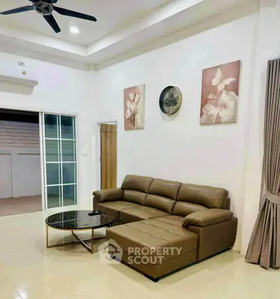 Stylish living room with modern decor and comfortable leather sofa