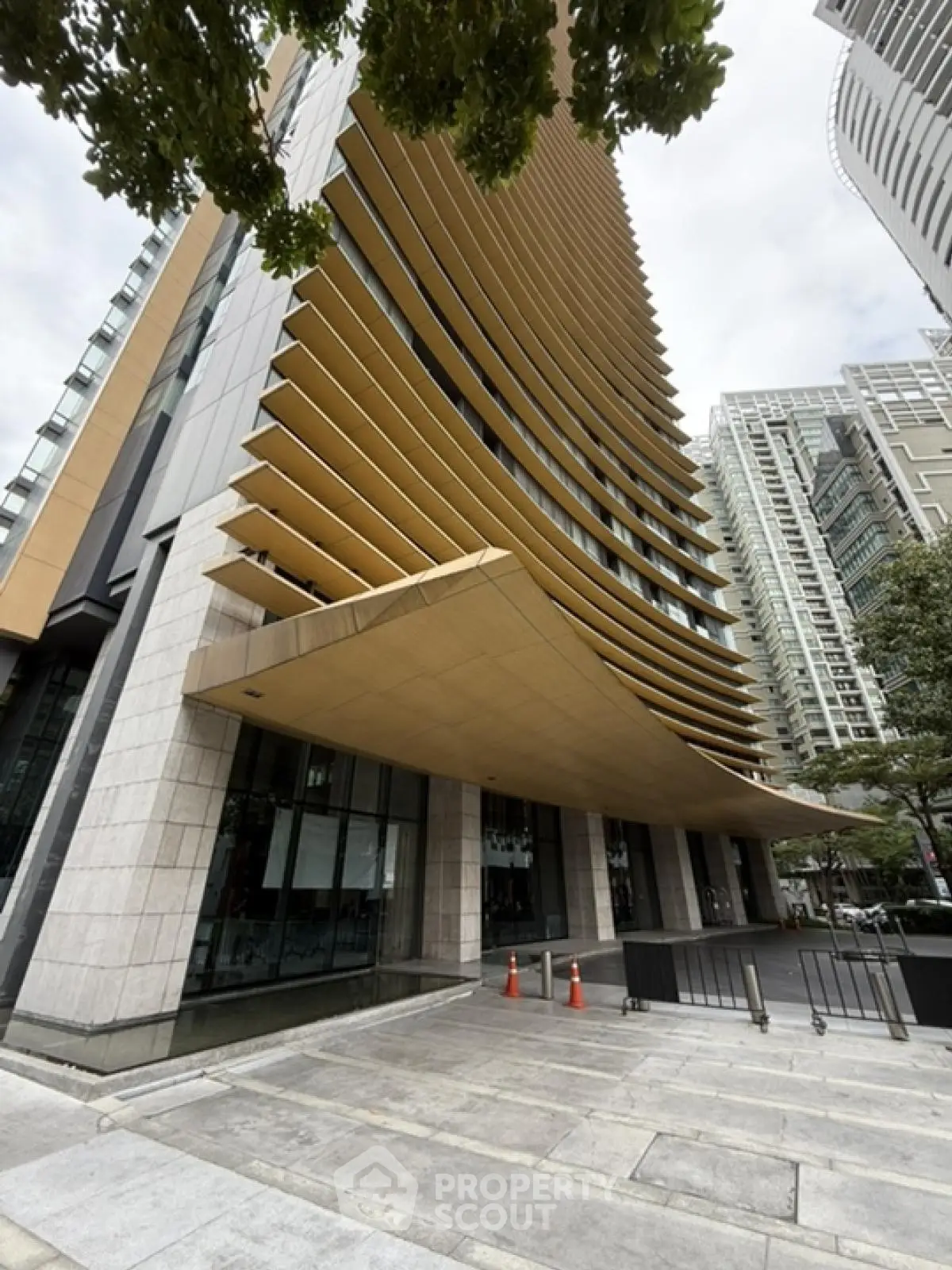 Modern architectural building with unique facade design in urban setting