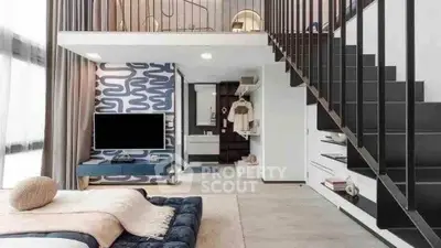 Modern loft apartment with stylish interior and mezzanine level
