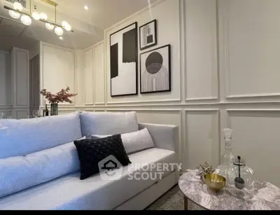 Elegant living room with modern decor and cozy sofa in stylish apartment
