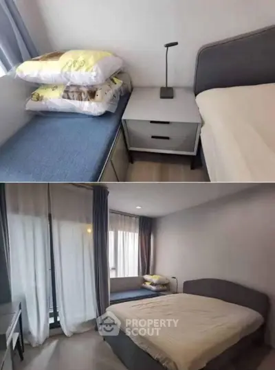 Cozy bedroom with modern furnishings and ample natural light