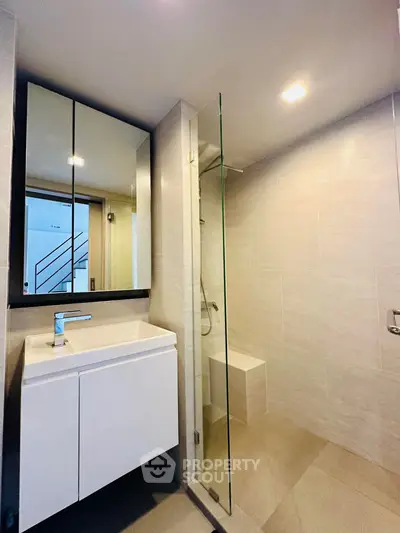 Modern bathroom with sleek design and glass shower enclosure