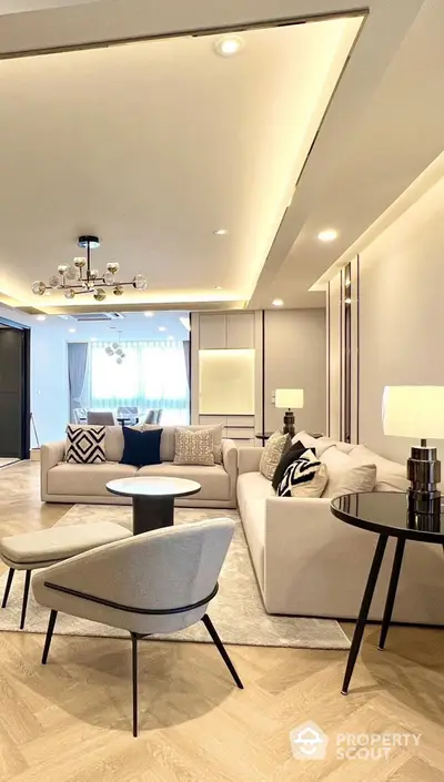 Luxurious modern living room with elegant furniture and stylish lighting