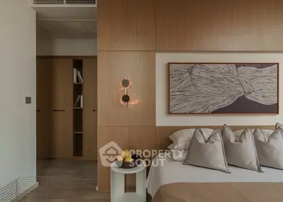 Elegant bedroom with modern decor and stylish wall art