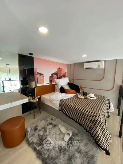 Stylish modern bedroom with cozy decor and chic design elements