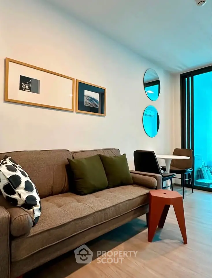 Modern living room with stylish decor and cozy seating area