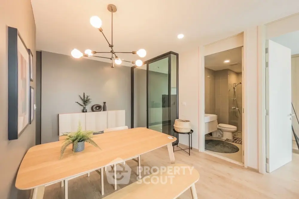 Modern bathroom with elegant fixtures and stylish lighting