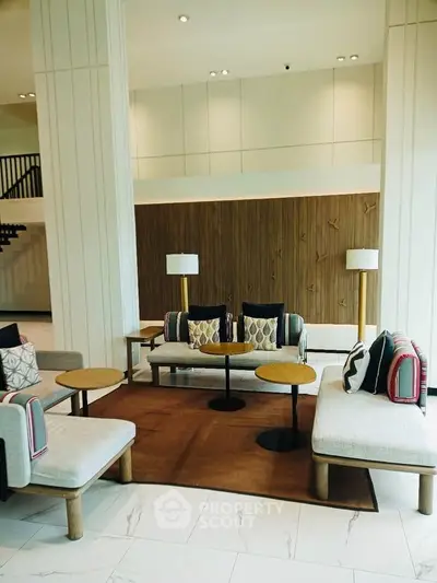 Elegant modern living room with stylish furniture and warm lighting