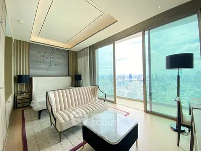 Luxurious living room with stunning city view and elegant modern furniture.