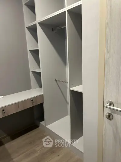 Spacious walk-in closet with modern shelving and storage solutions.