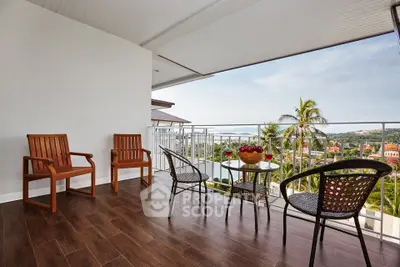 Spacious balcony with stunning view and stylish outdoor furniture