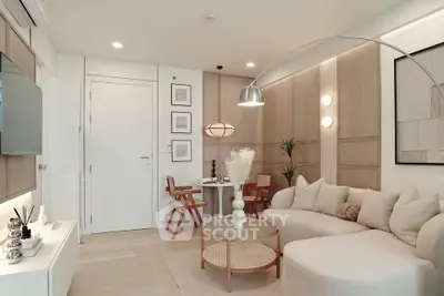 Modern living room with elegant decor and cozy seating area