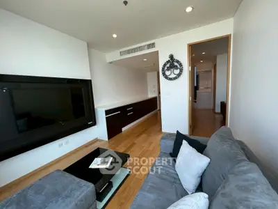 Modern living room with sleek design and cozy seating area