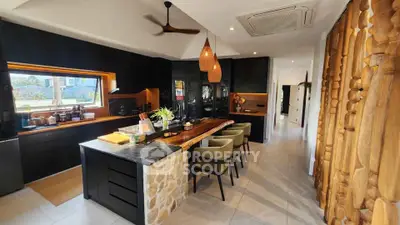 Luxurious modern kitchen with open layout and stylish wooden accents