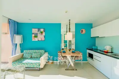 Bright modern living room with open kitchen and stylish decor