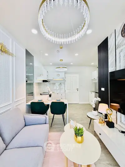 Luxurious modern living room with elegant lighting and stylish decor