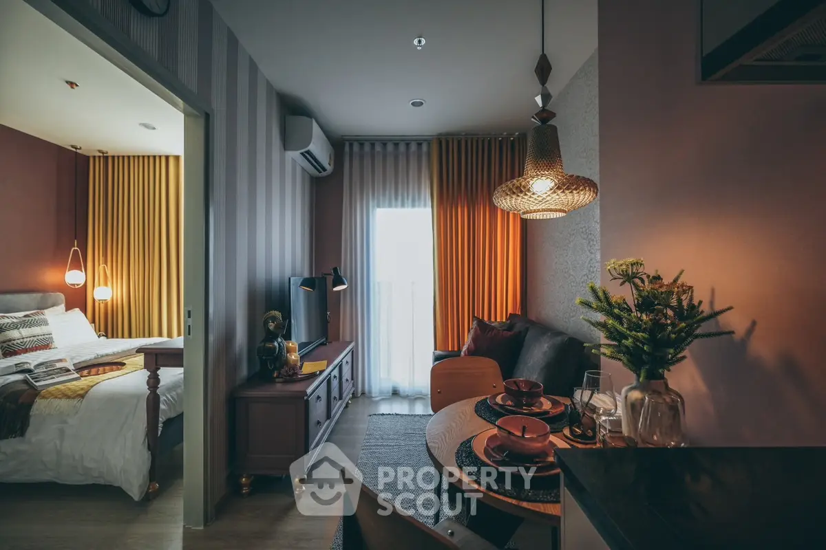 Stylish modern apartment interior with cozy living room and elegant bedroom