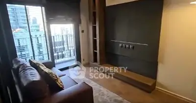 Modern living room with balcony view in urban apartment