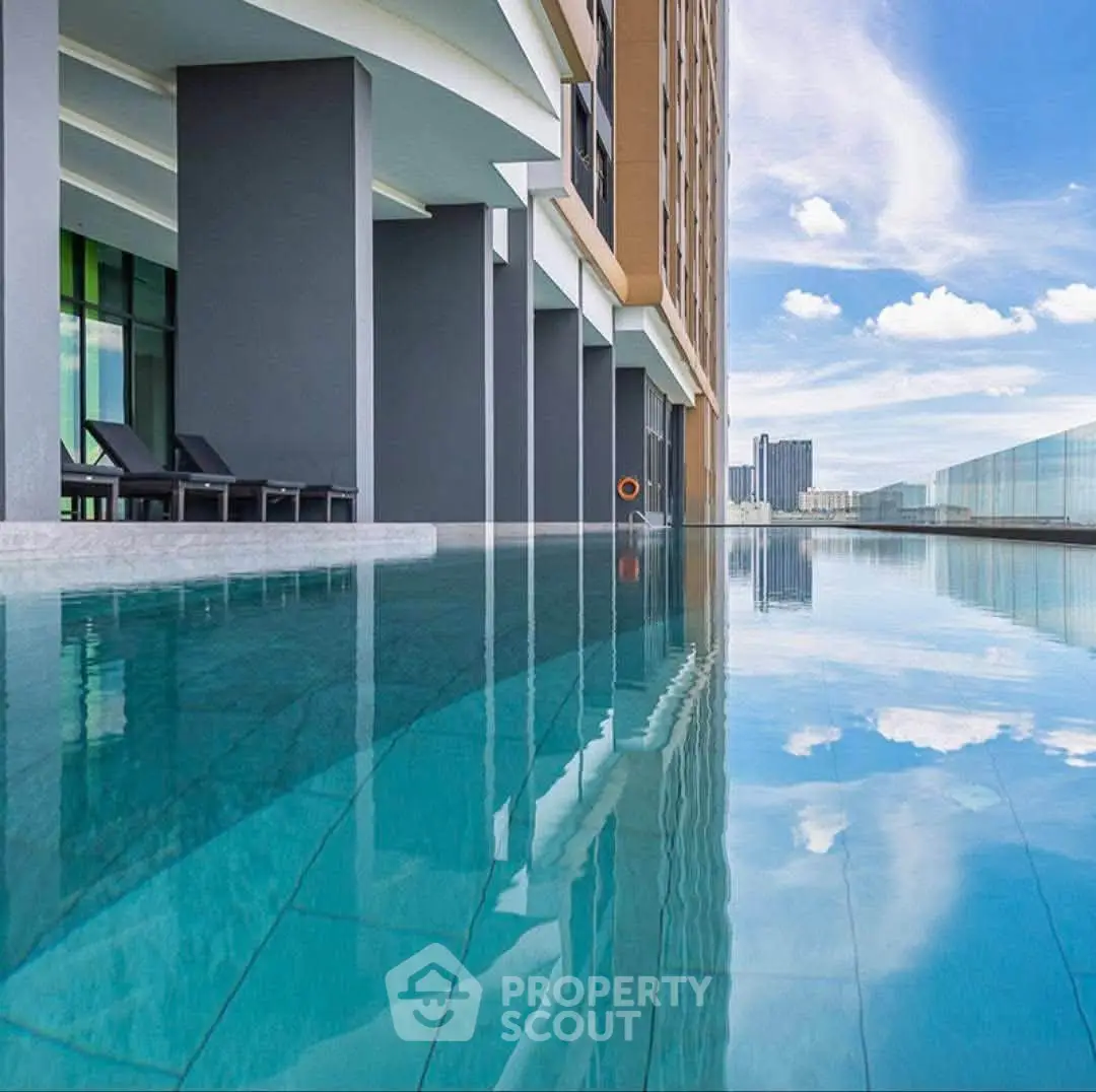 Luxurious rooftop infinity pool with stunning city skyline views, perfect for relaxation and leisure.