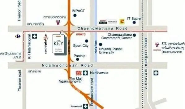 Map highlighting key locations near Chaengwattana Road, ideal for real estate exploration.