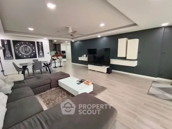 Spacious modern living room with sleek design and open layout