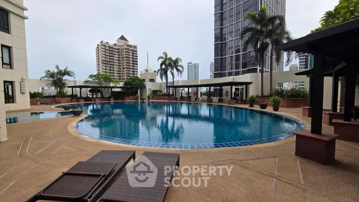 Luxurious high-rise apartment with stunning pool and city views, perfect for urban living.