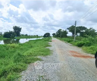 Scenic rural landscape with gravel road and lush greenery, perfect for real estate development.