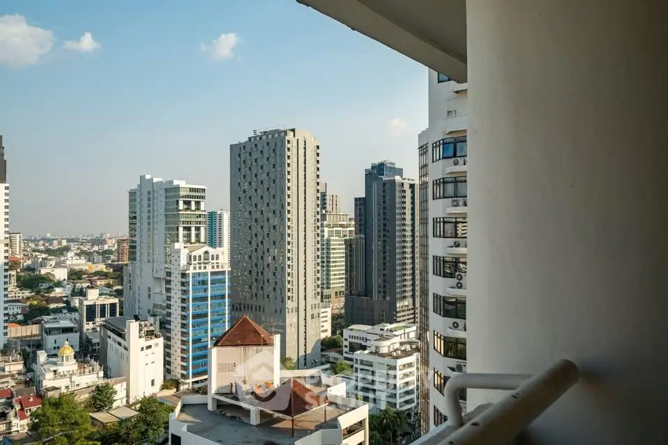Stunning cityscape view from a high-rise balcony, showcasing modern urban architecture and skyline.