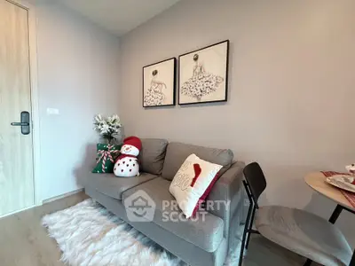 Cozy living room with stylish decor and festive accents