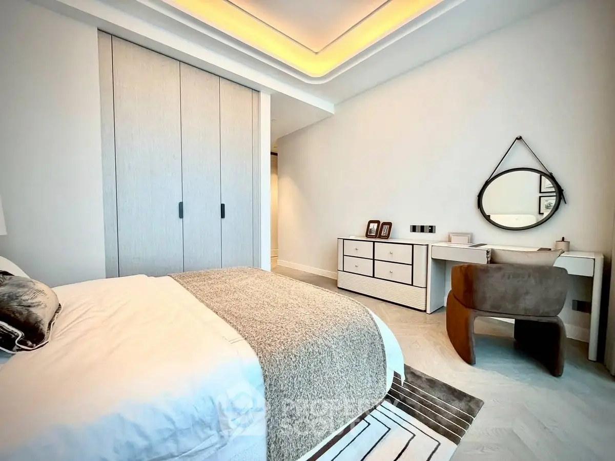 Luxurious modern bedroom with stylish decor and elegant furniture
