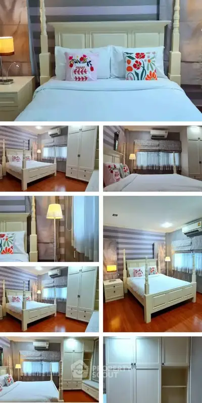 Spacious bedroom with elegant decor and ample storage in a modern home.