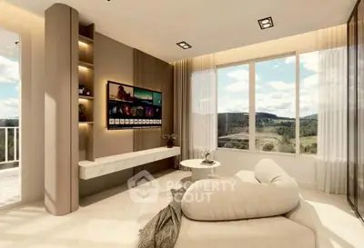 Luxurious living room with panoramic view and modern decor
