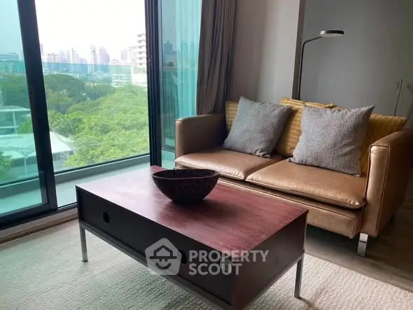 Stylish living room with city view and modern furniture