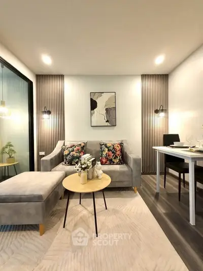 Stylish modern living room with elegant decor and cozy seating area