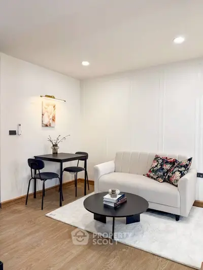 Modern living room with stylish decor and cozy seating area