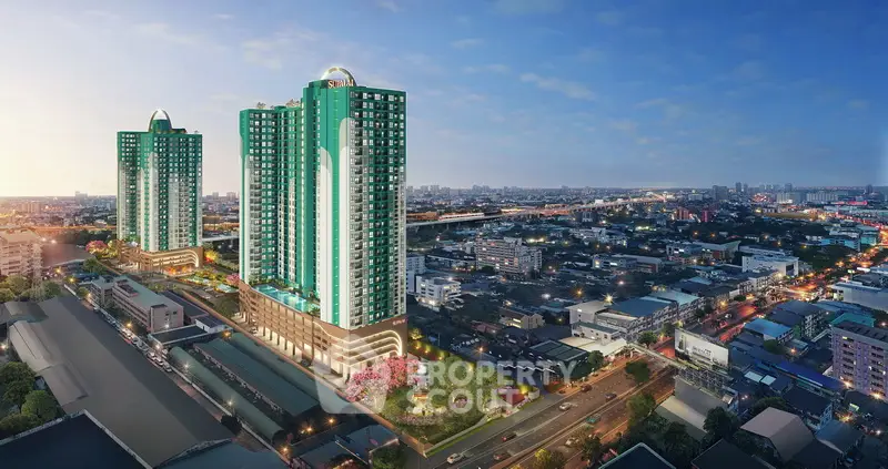 Stunning aerial view of modern high-rise residential buildings in vibrant urban landscape