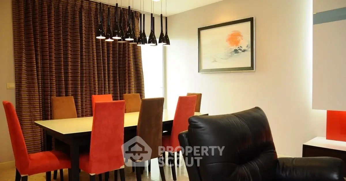 Elegant dining room with modern lighting and stylish decor