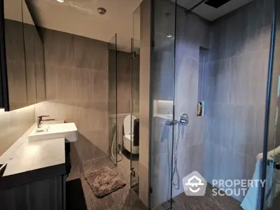 Modern bathroom with sleek design and glass shower enclosure