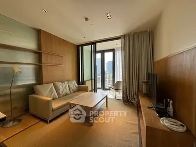 Modern living room with balcony view in high-rise apartment