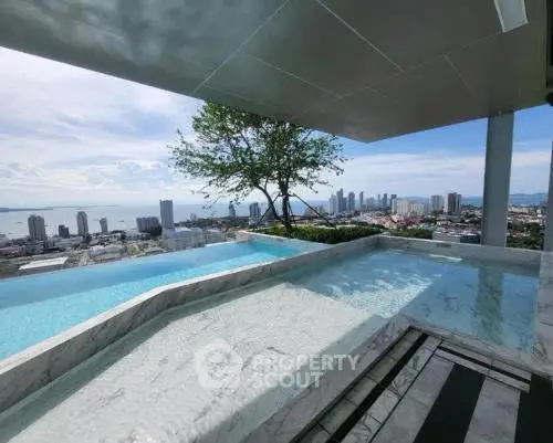 Luxurious rooftop pool with stunning city and ocean views, perfect for relaxation and entertainment.