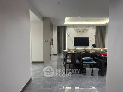 Modern living room with marble flooring and elegant decor