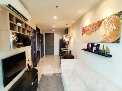 Stylish modern living room with elegant decor and cozy seating area.