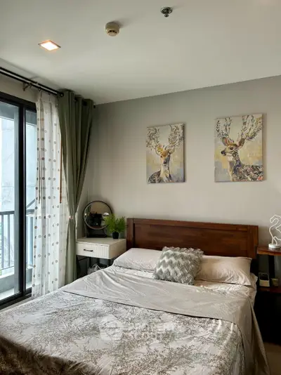 Elegant bedroom with stylish decor and cozy bedding