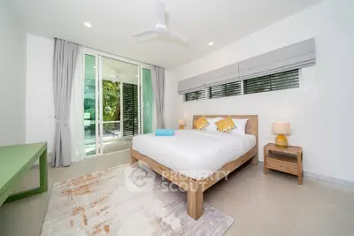Bright and airy bedroom with modern decor and garden view